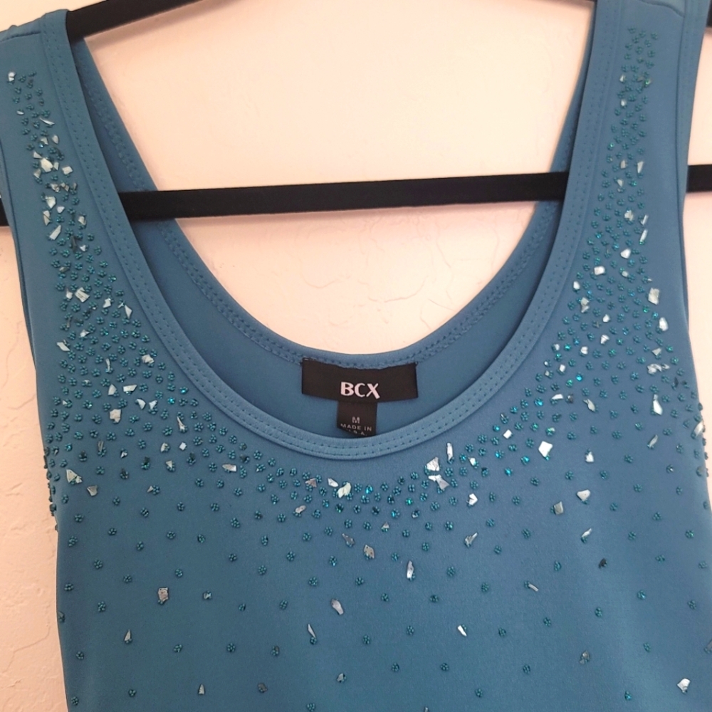 Vintage Y2K BCX Turquoise Beaded Stretch Tank Top - Picture 2 of 5